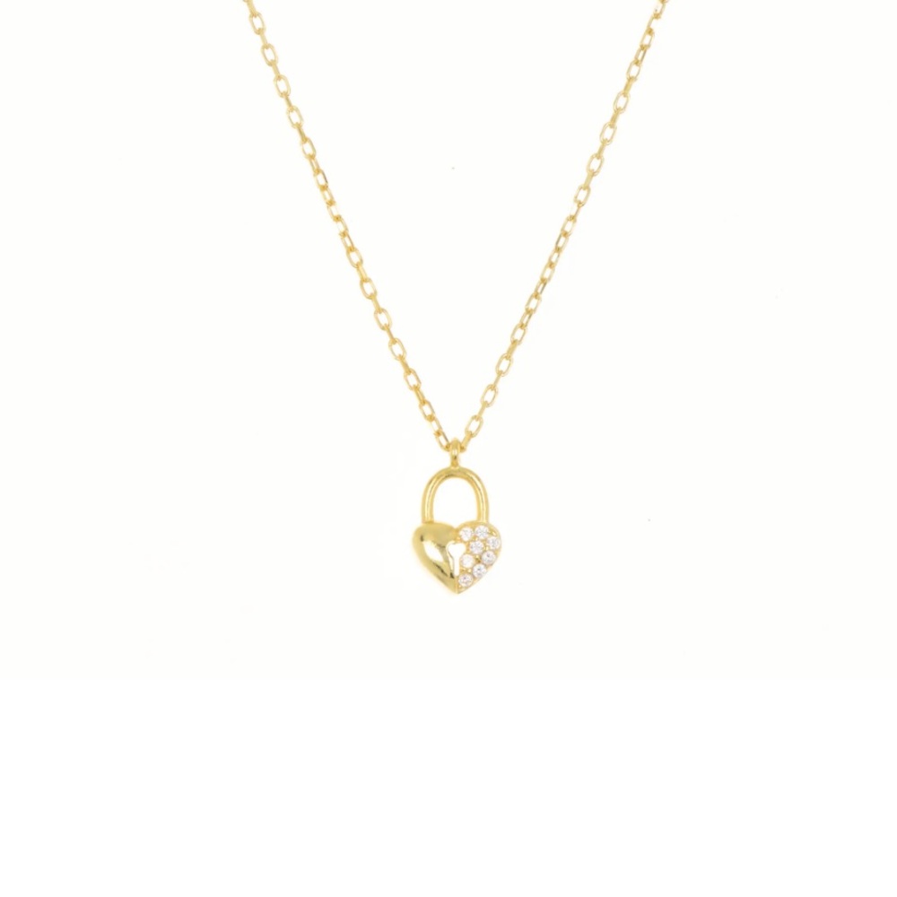 ARGENTO VIVO 18k Yellow Gold Plated Pave Cz Lock Pendant Chain Necklace